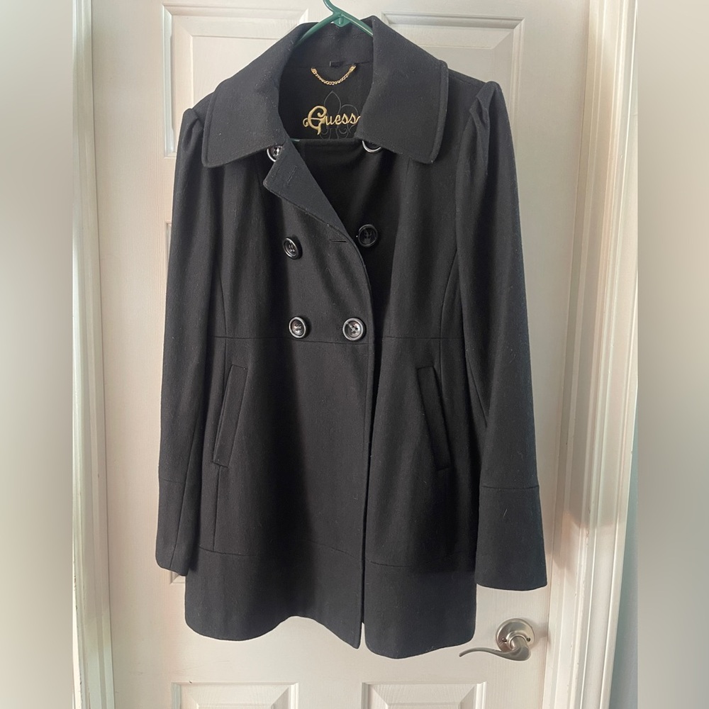 Guess Elegant Black Double-Breasted Coat